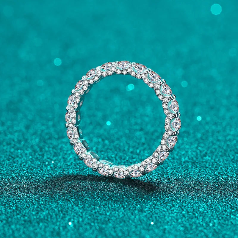 2.5ct D Color Moissanite Ring with GRA 925 Sterling Sliver Plated 18k White Gold Wedding Band