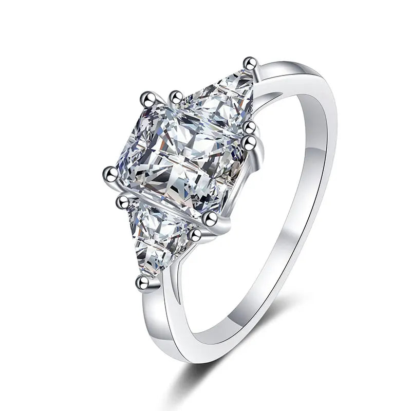 3ct Radiant Moissanite Ring s925 Sterling Sliver Plated 18k White Gold Wedding Engagement Fine Jewelry Rings For Woman
