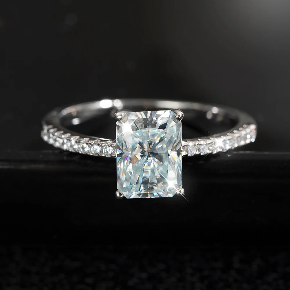 Radiant Moissanite Rings D VVS1 4 Prong Classic Engagement Band GRA Certified 925 Sliver