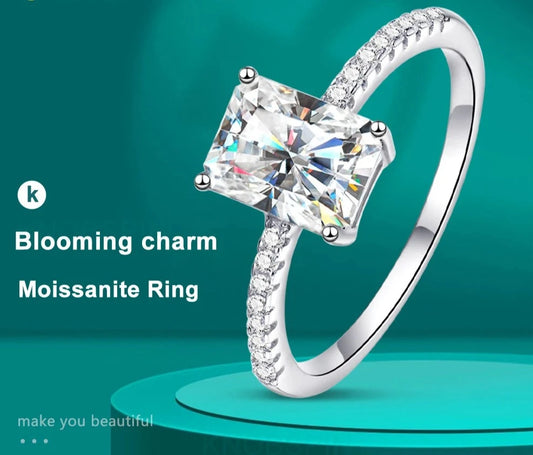 Radiant Moissanite Rings D VVS1  4 Prong Classic Engagement Band GRA Certified 925 Sliver
