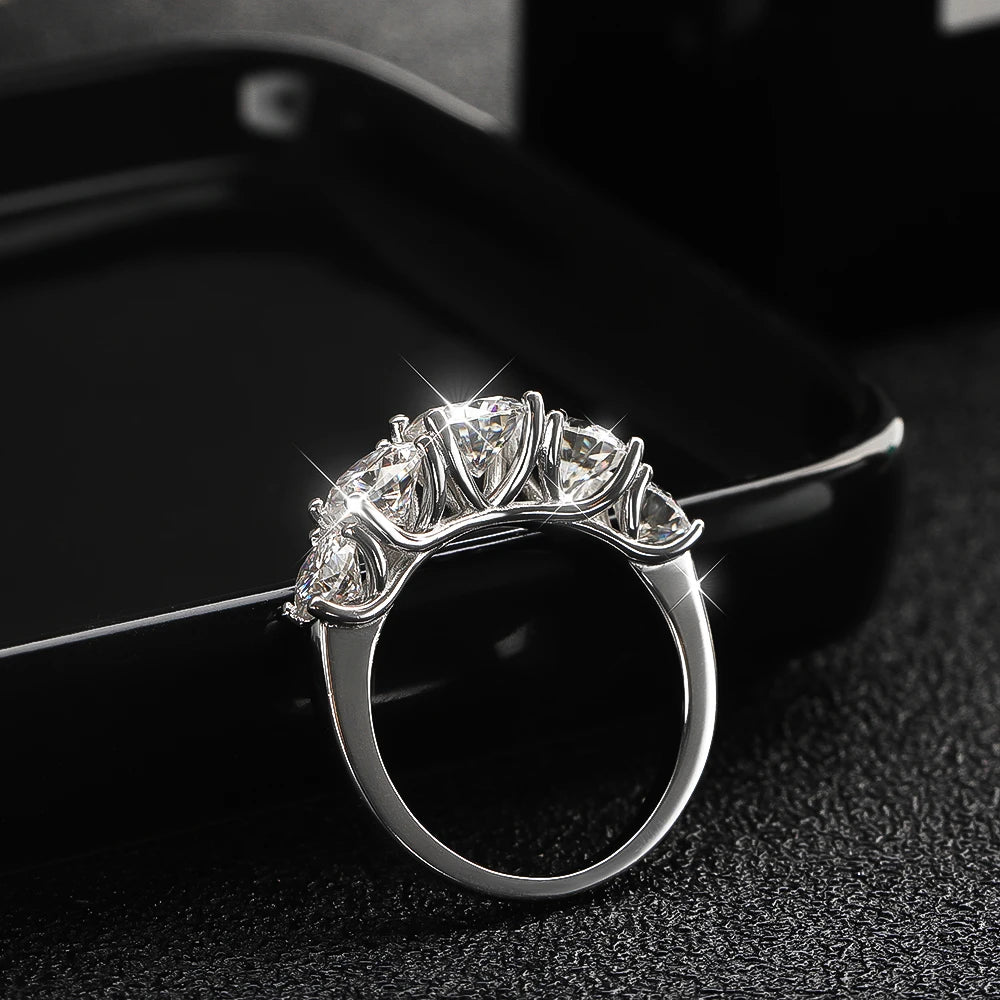 5 Stone 3.6CT Moissanite Ring 925 Sterling Sliver Wedding Ring