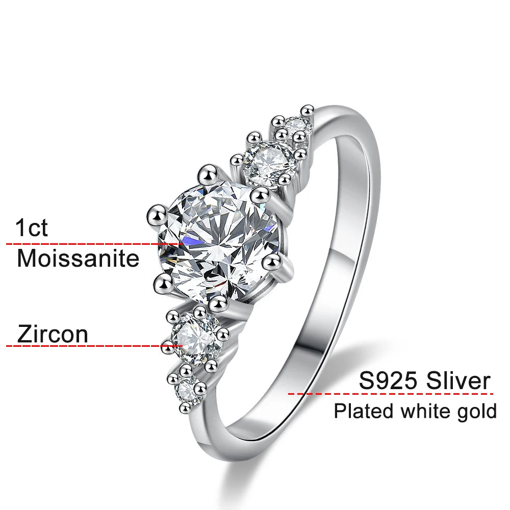 1CT D Color Moissanite ring with zircon accent stones.