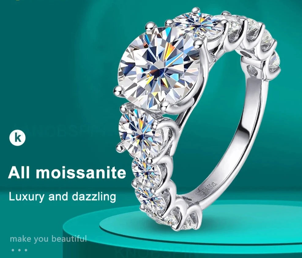 8ct D Color All Moissanite Ring s925 Sliver Plated 18k White Gold Wedding Band Engagement Rings