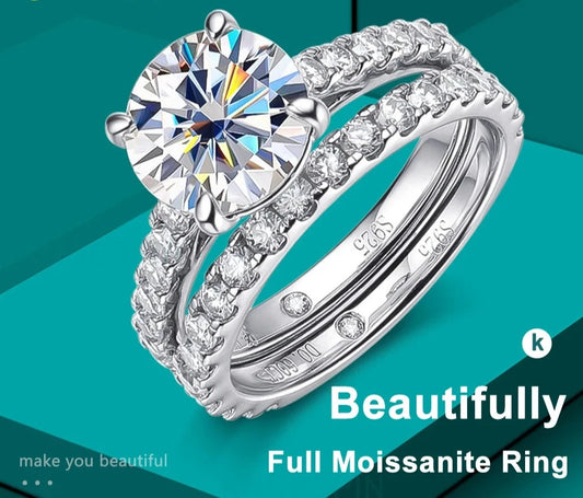 Moissanite Rings D VVS1 Bridal Sets with GRA s925 Sterling Sliver Plated 18k Eternity Band