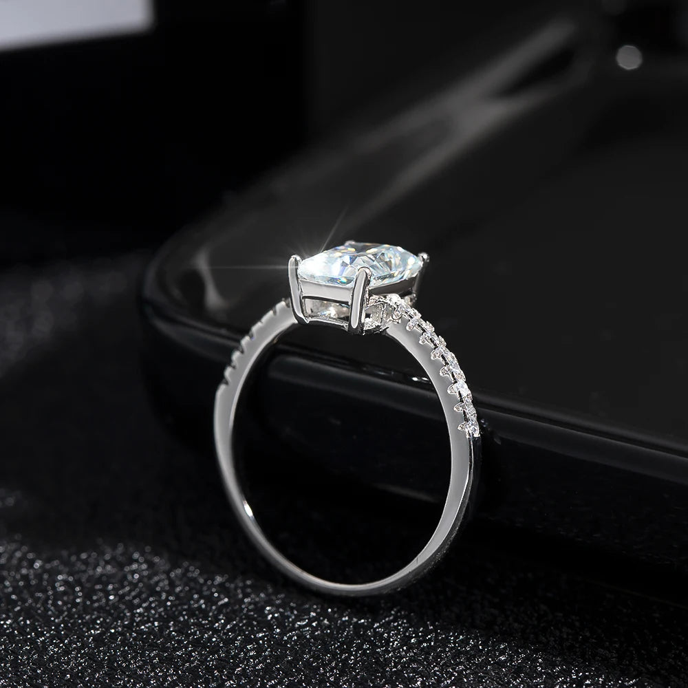 Radiant Moissanite Rings D VVS1  4 Prong Classic Engagement Band GRA Certified 925 Sliver