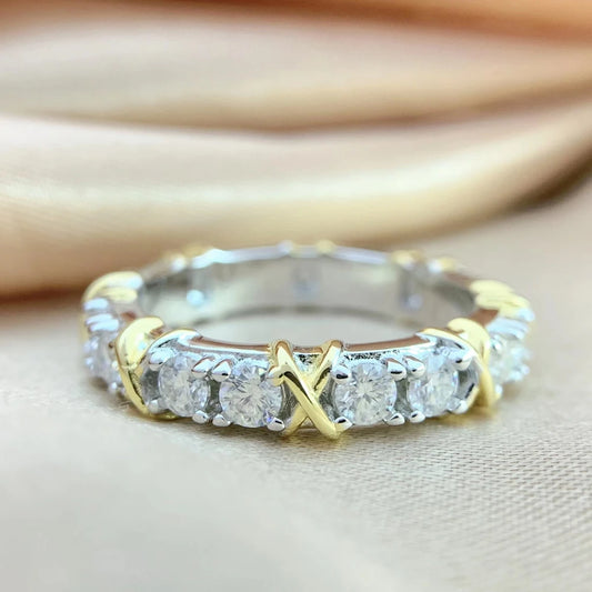 Moissanite Ring D VVS1 Engagement Wedding Jewelry with GRA 925 Sterling Sliver Plated White Gold Eternity Band