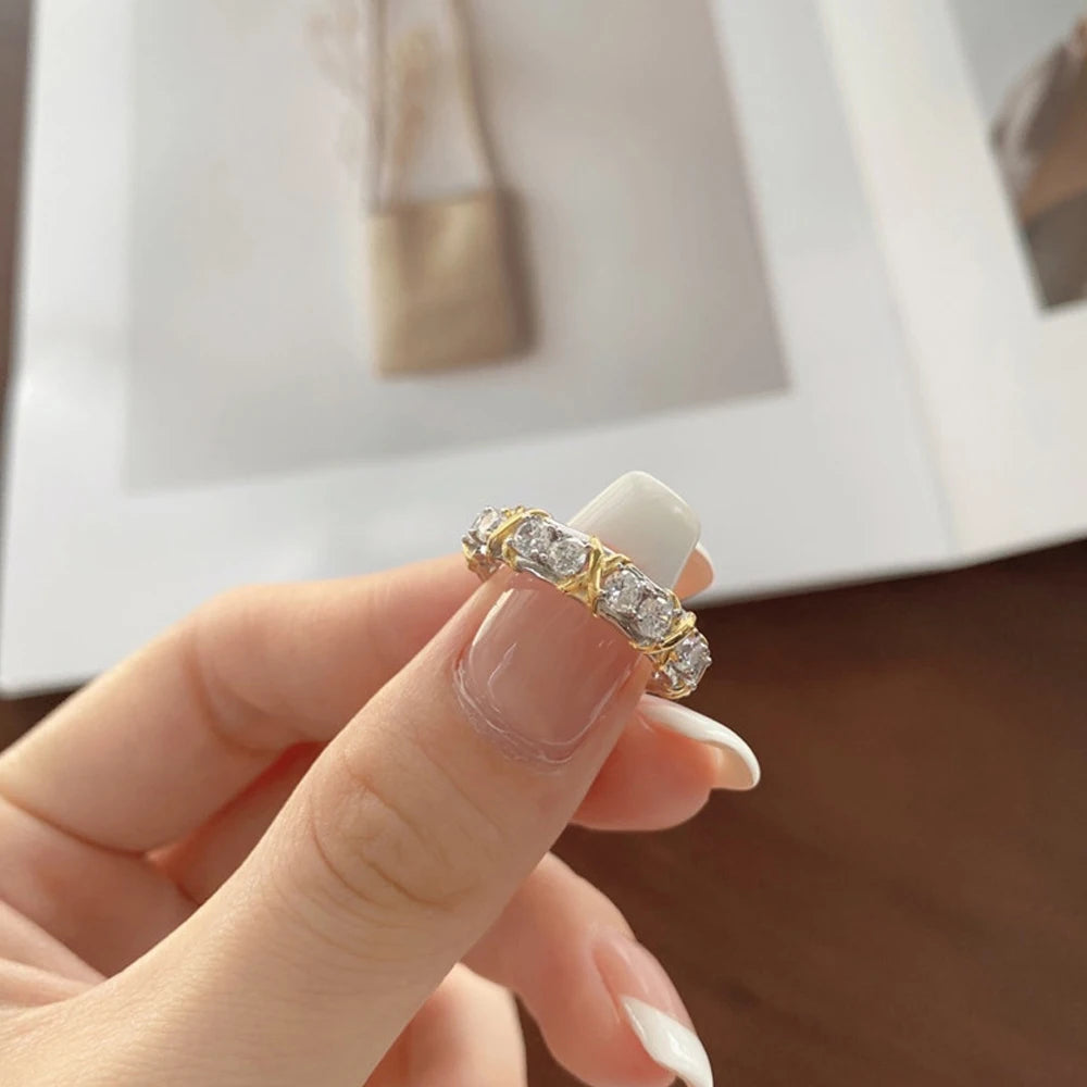 Moissanite Ring D VVS1 Engagement Wedding Jewelry with GRA 925 Sterling Sliver Plated White Gold Eternity Band