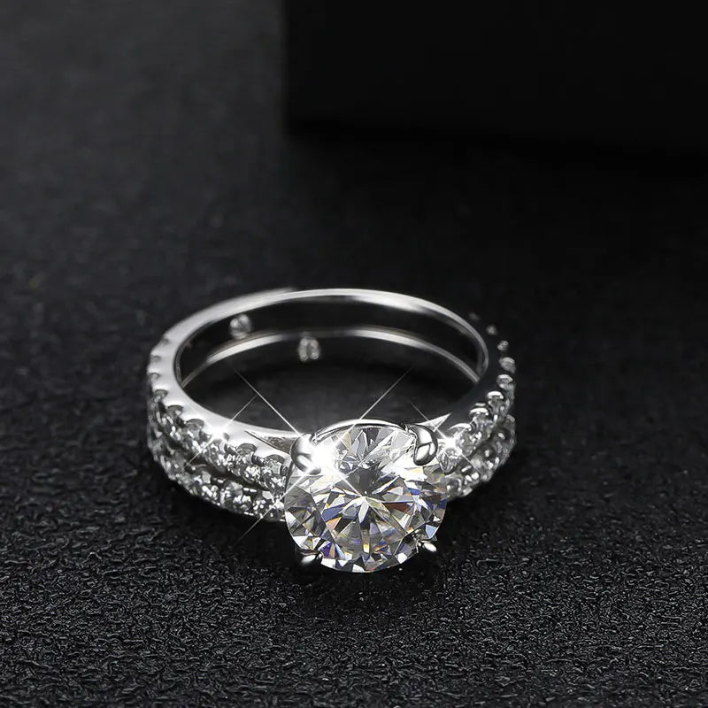 Moissanite Rings D VVS1 Bridal Sets with GRA s925 Sterling Sliver Plated 18k Eternity Band