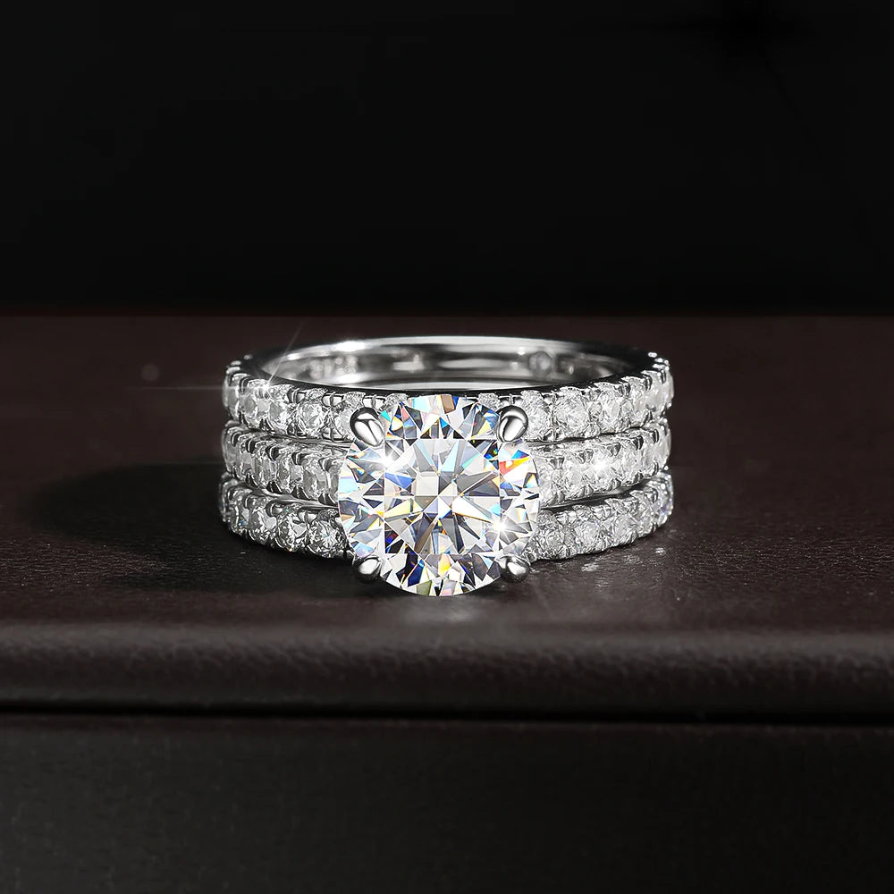Moissanite Rings D VVS1 Bridal Sets with GRA s925 Sterling Sliver Plated 18k Eternity Band