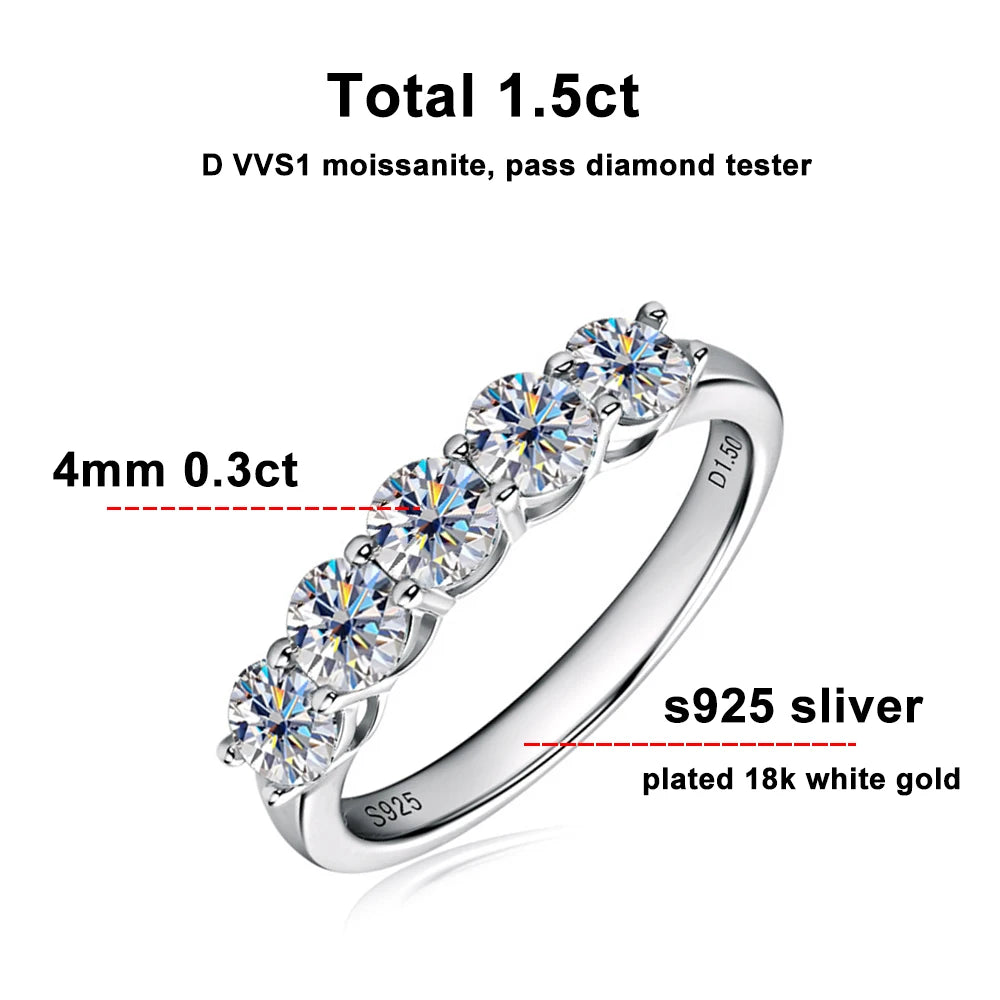 D Color 4mm Moissanite Diamond Rings Classic Match Wedding Eternity Band with GRA s925 Sterling Silver Ring