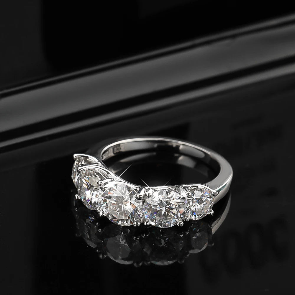 5 Stone 3.6CT Moissanite Ring 925 Sterling Sliver Wedding Ring
