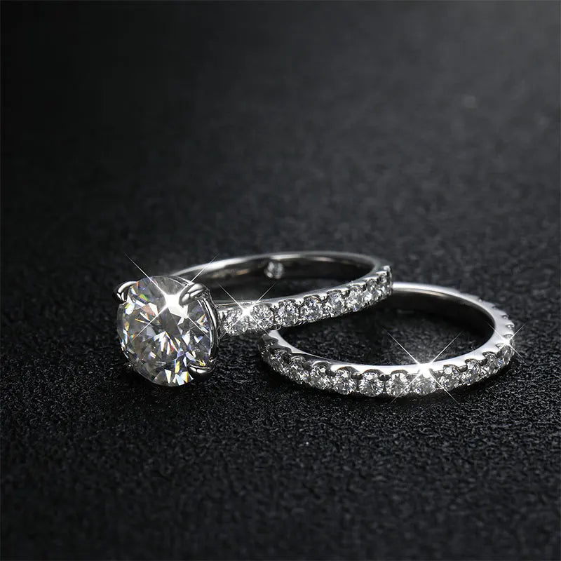 Moissanite Rings D VVS1 Bridal Sets with GRA s925 Sterling Sliver Plated 18k Eternity Band
