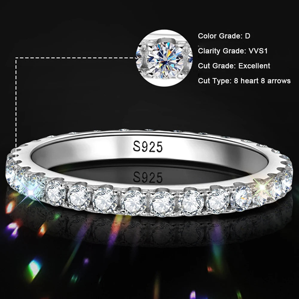 2mm Moissanite Ring 925 Sterling Sliver Solid 18k White Gold Eternity Band Wedding Engagement Rings