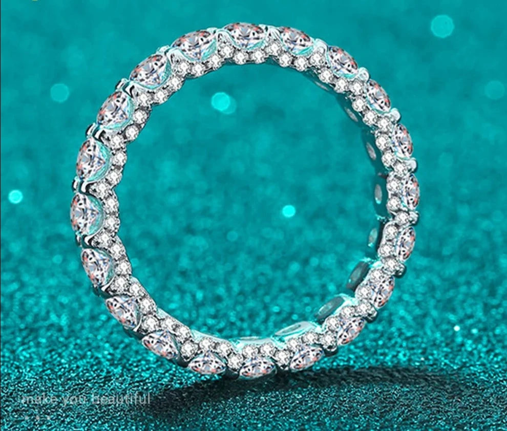 2.5ct D Color Moissanite Ring with GRA 925 Sterling Sliver Plated 18k White Gold Wedding Band