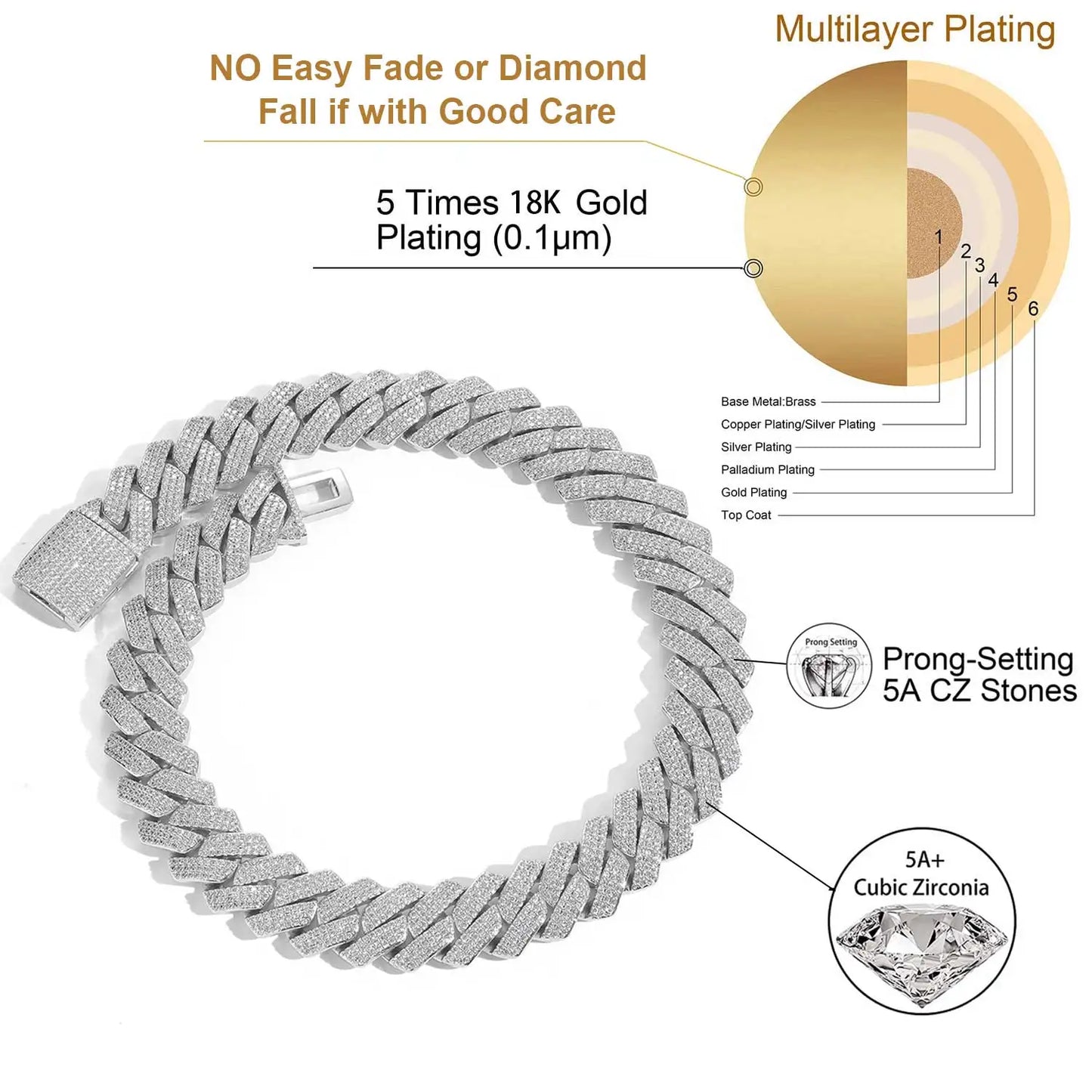 20mm Cuban Link Chain for Men Iced Out Choker Necklace Prong Setting Cubic Zirconia Big Heavy Chunky Hip Hop Jewelry