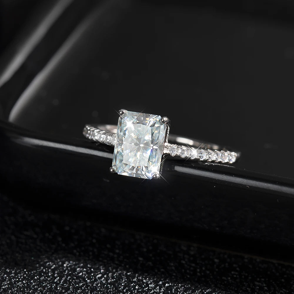 Radiant Moissanite Rings D VVS1  4 Prong Classic Engagement Band GRA Certified 925 Sliver
