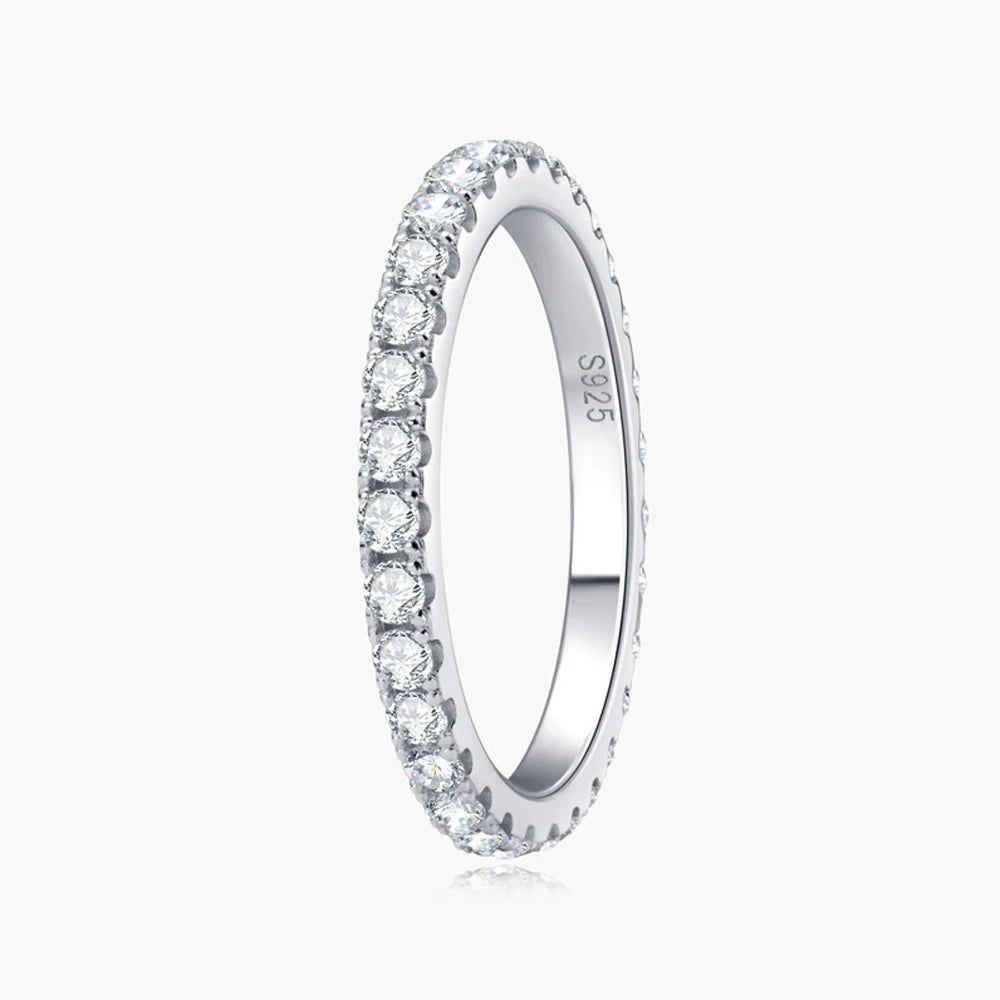 2mm Moissanite Ring 925 Sterling Sliver Solid 18k White Gold Eternity Band Wedding Engagement Rings