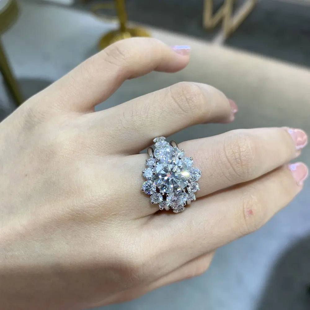 8ct D Color All Moissanite Ring s925 Sliver Plated 18k White Gold Wedding Band Engagement Rings