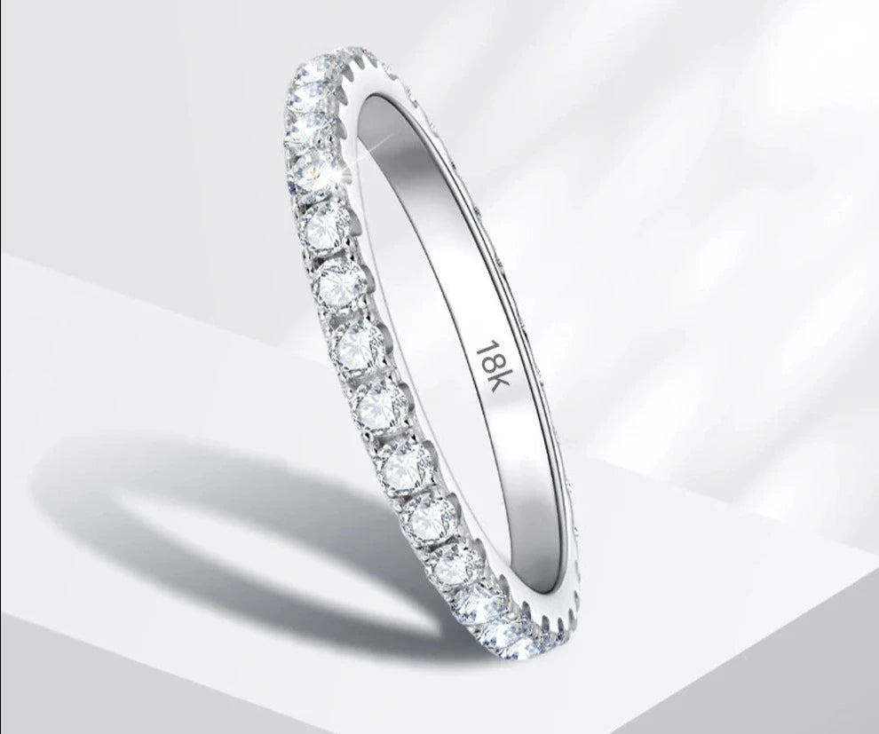 2mm Moissanite Ring 925 Sterling Sliver Solid 18k White Gold Eternity Band Wedding Engagement Rings