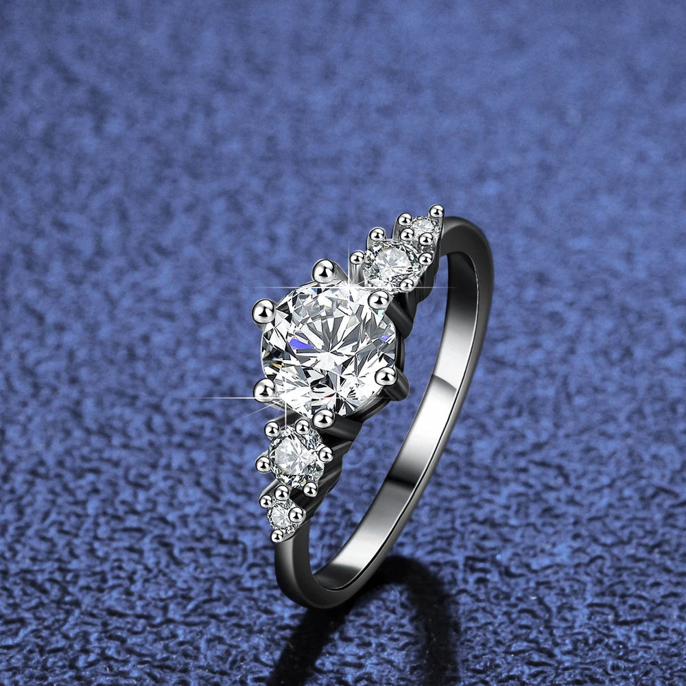 1CT D Color Moissanite ring with zircon accent stones.