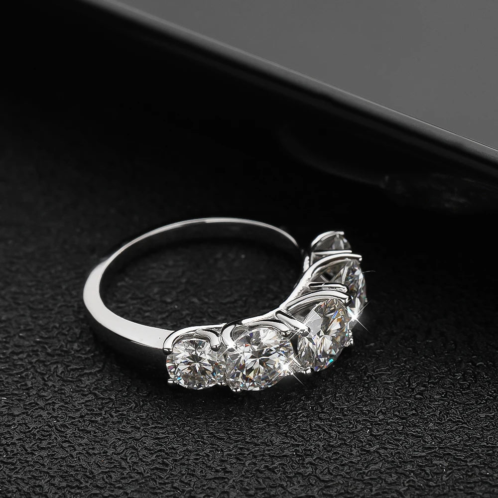 5 Stone 3.6CT Moissanite Ring 925 Sterling Sliver Wedding Ring