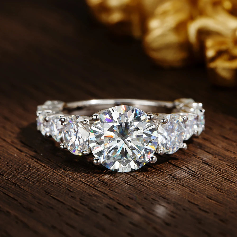 8ct D Color All Moissanite Ring s925 Sliver Plated 18k White Gold Wedding Band Engagement Rings