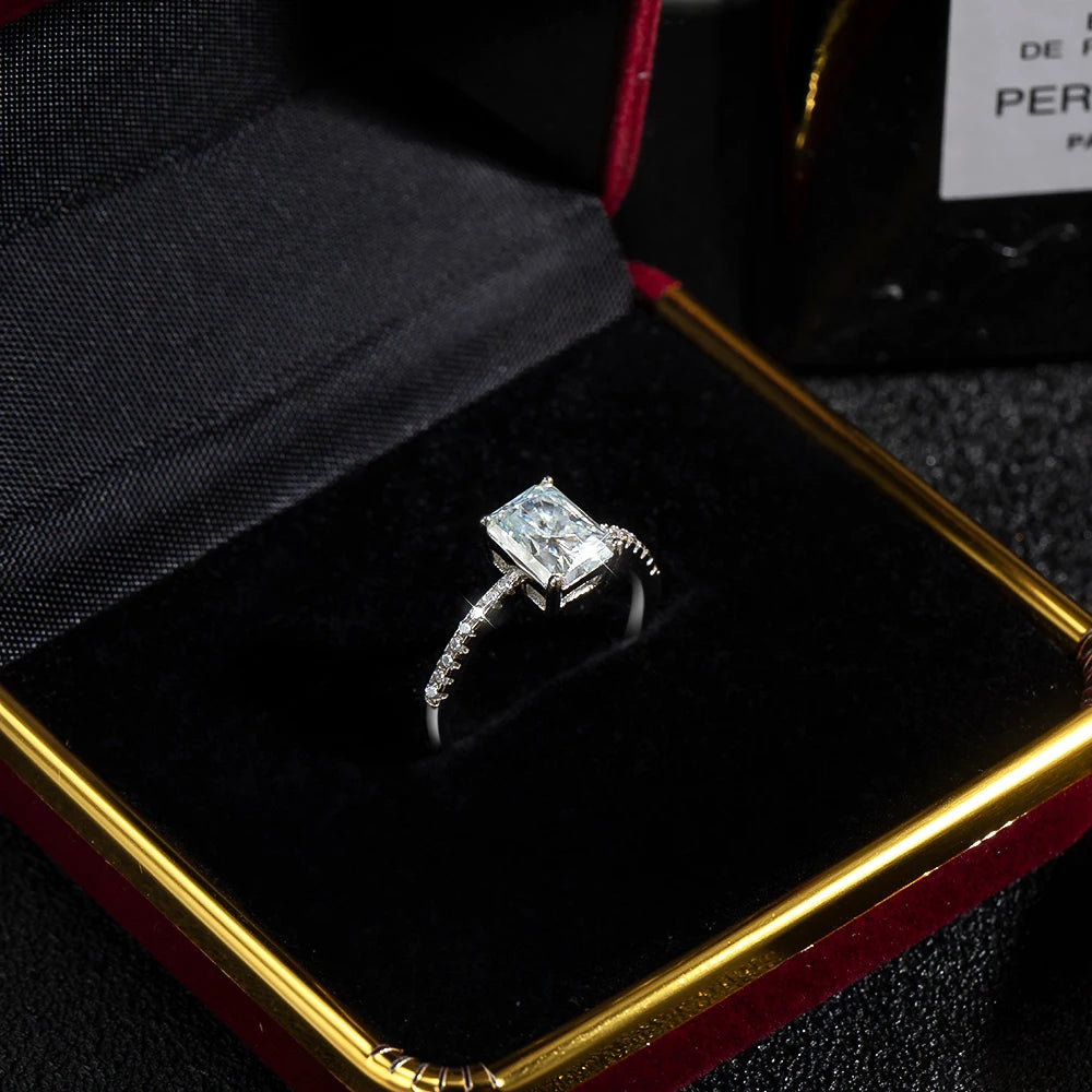Radiant Moissanite Rings D VVS1  4 Prong Classic Engagement Band GRA Certified 925 Sliver