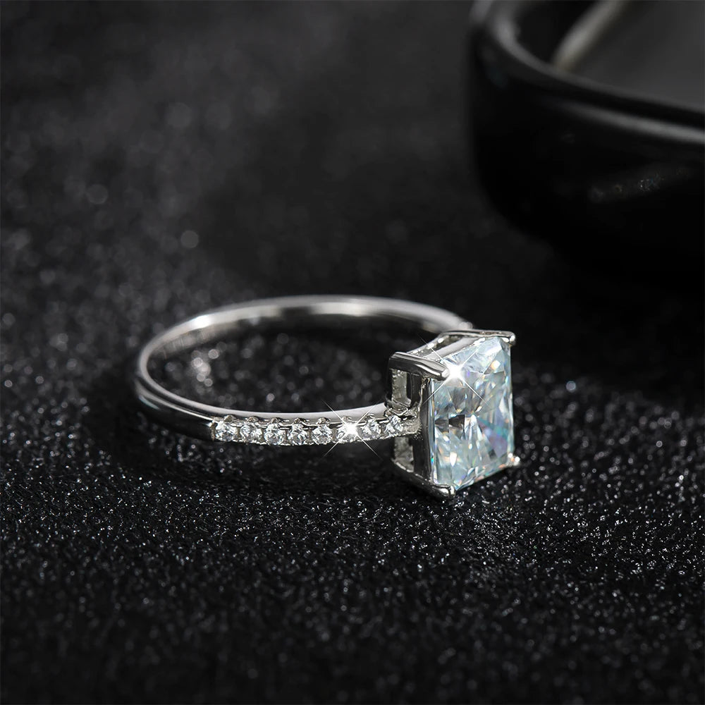Radiant Moissanite Rings D VVS1  4 Prong Classic Engagement Band GRA Certified 925 Sliver